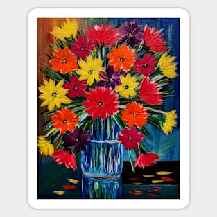 A beautiful bouquet flowers in a glass and gold vase . Sticker